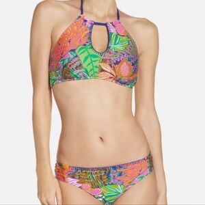 Trina Turk Tropic Escape Halter Top  & Shirred Bottom Swimsuit Bikini Set used
